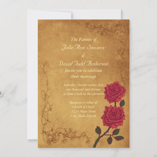 Invitation Mariage vintage Red Rose (Devant)
