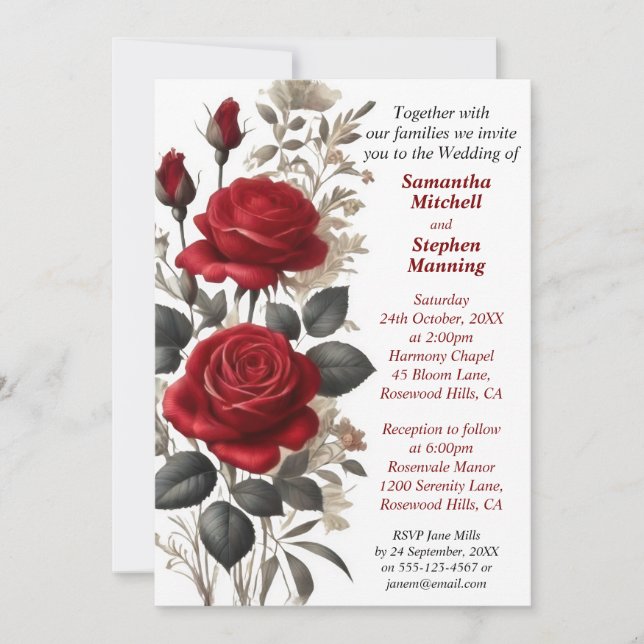 Invitation Mariage vintage Red Roses (Devant)