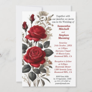 Invitation Mariage vintage Red Roses