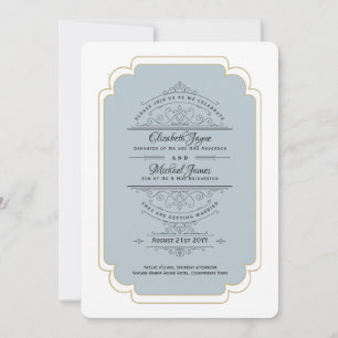 Invitation Mariage vintage Regency Dusty Blue Gold