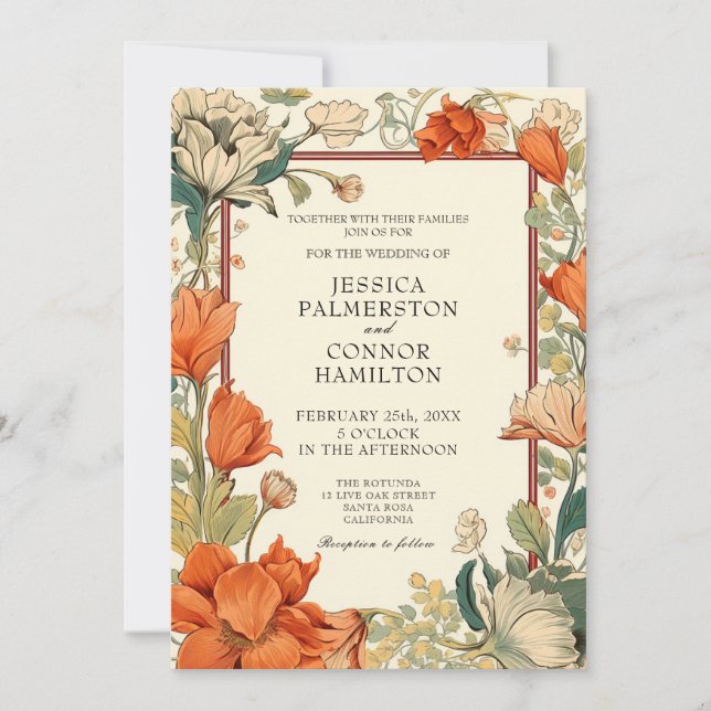 Invitation Mariage vintage rétro floral (Devant)