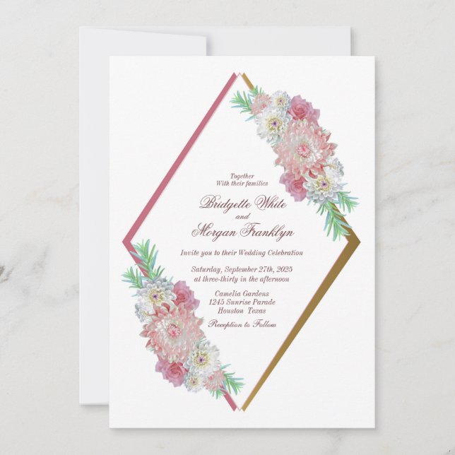 Invitation Mariage vintage rose (Devant)