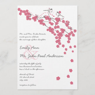 Invitation Mariage vintage rose cerisier en fleurs