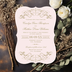 Invitation Mariage vintage rose et or antique