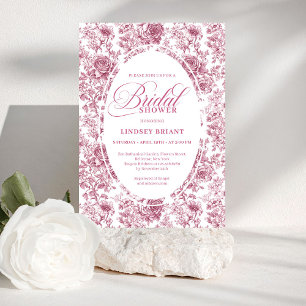 Invitation Mariage Vintage Rose Pâle Toile de Jouy Française