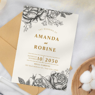 Invitation Mariage vintage Rose simple