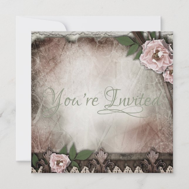 Invitation Mariage vintage Roses roses (Devant)