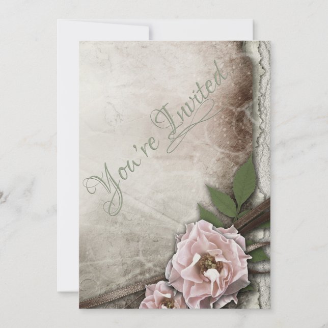 Invitation Mariage vintage Roses roses (Devant)