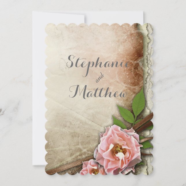 Invitation Mariage vintage Roses roses (Devant)