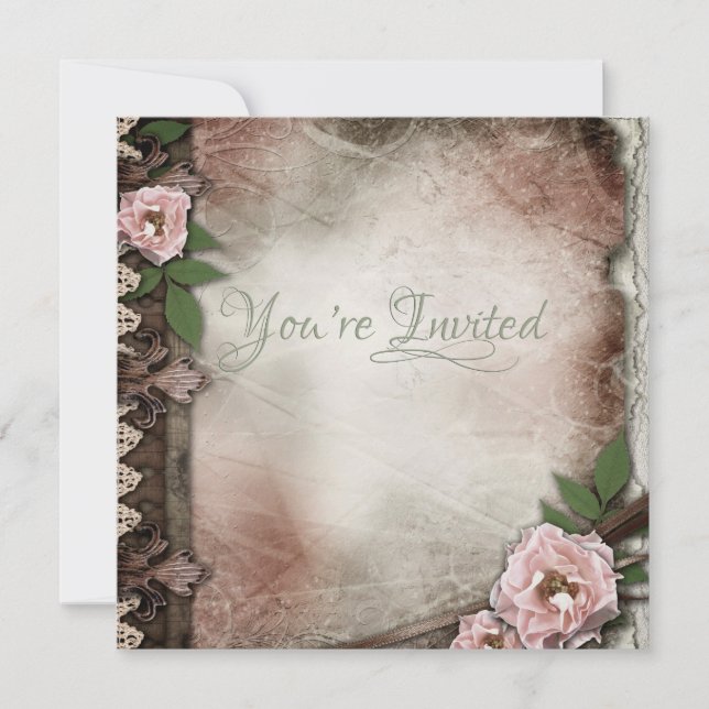 Invitation Mariage vintage Roses roses (Devant)