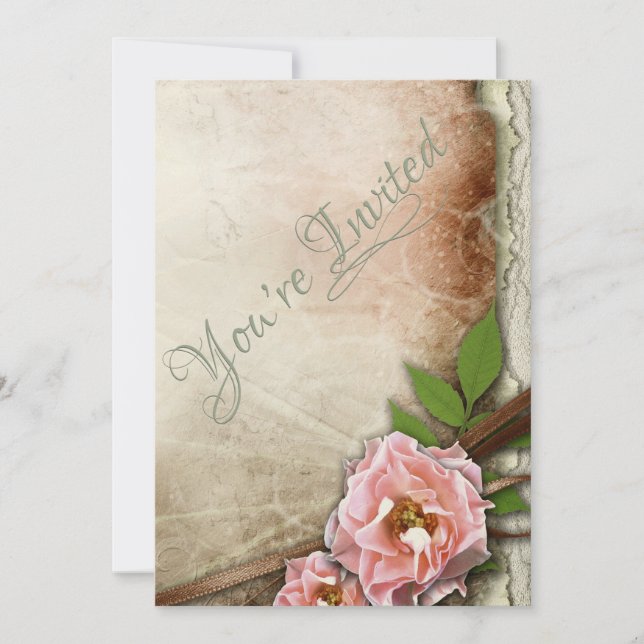 Invitation Mariage vintage Roses roses (Devant)