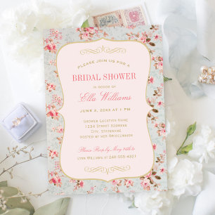 Invitation Mariage Vintage Shabby Chic Fleurs Fête Prénuptial