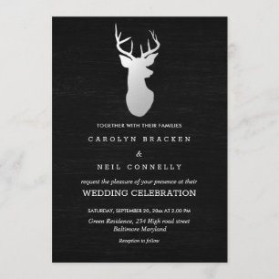 Invitation Mariage Vintage Silver Antler Chalkboard