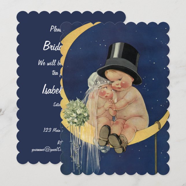 Invitation Mariage vintage, Soirée Fête des mariées rétro (Devant / Derrière)