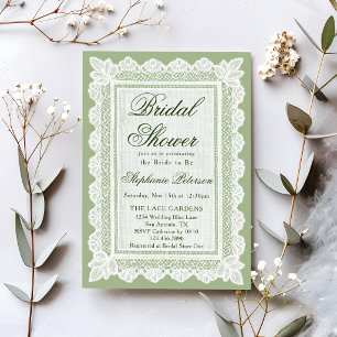 Invitation Mariage Vintage Vert Sauge Blanc Dentelle