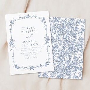 Invitation Mariage Vintage victorien bleu Floral