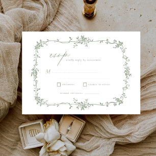 Invitation Mariage Vintage victorien RSVP Sage Green