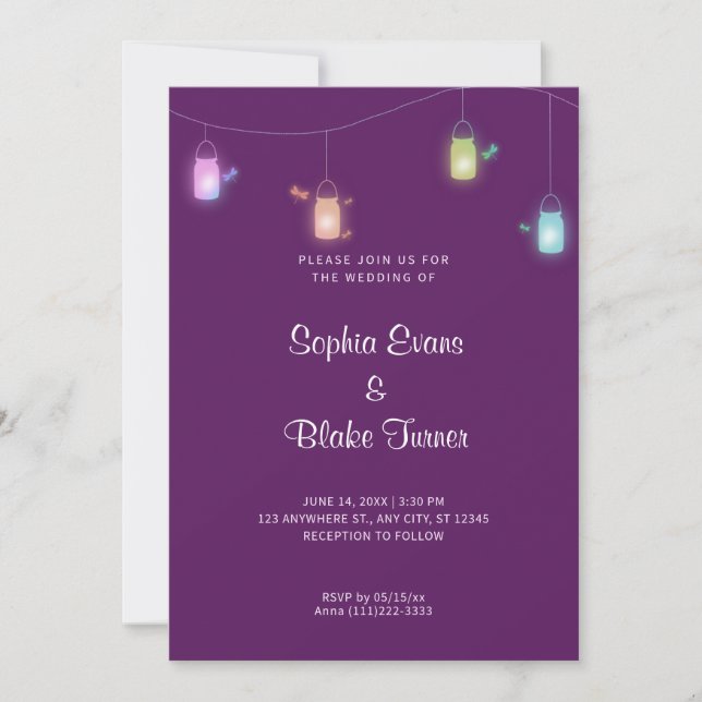 Invitation Mariage violet de fourrure de Mason couleur pays (Devant)