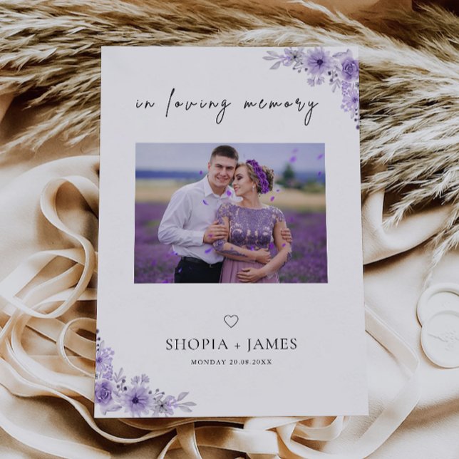 Invitation Mariage Violet En Mémoire D'Amour Signé, (Purple Wedding In Loving Memory photo Sign, Invitation)