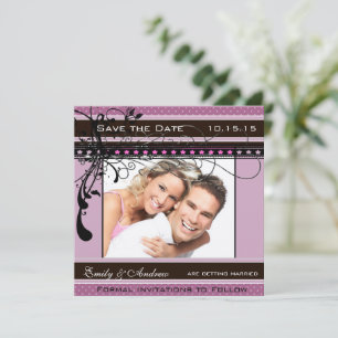 Invitation Mariage Violet et Rose Photo Save the Date