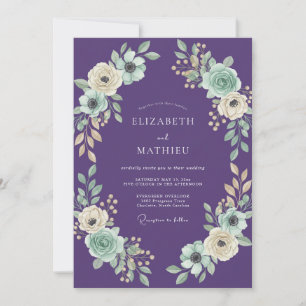 Invitation Mariage Violet Menthe Feuillage Eucalyptus Doux