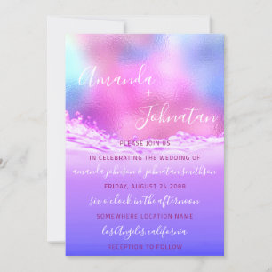 Invitation Mariage Violet Océan rose bulles étincelles Océan