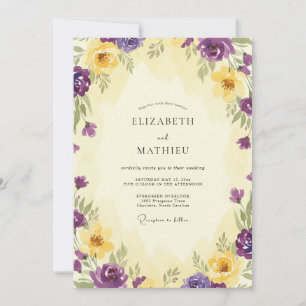 Invitation Mariage Violet Or Ranunculus Eucalyptus Apaisé