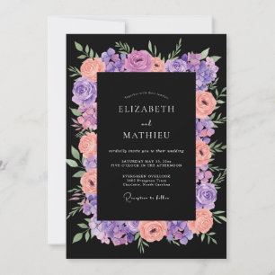 Invitation Mariage Violet Pêche Ranunculus Eucalyptus