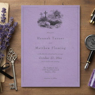Invitation Mariage Violet Toile Gothique Noir Vintage