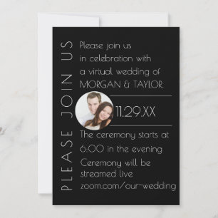Invitation Mariage virtuel à tonalité noire moderne, photo