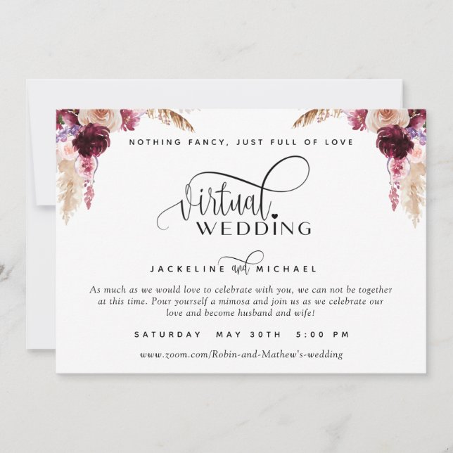 Invitation Mariage virtuel Berry, Purple et Blush Floral (Devant)