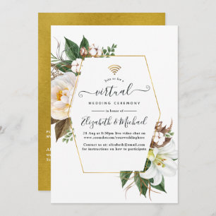 Invitation Mariage virtuel blanc Floral Geometry Online