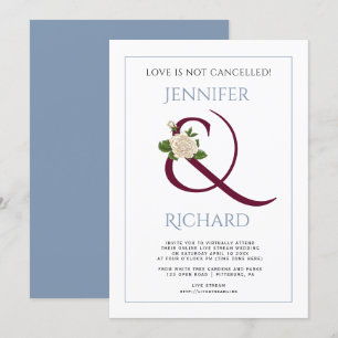 Invitation Mariage virtuel bleu poussiéreux rose d'espere bor