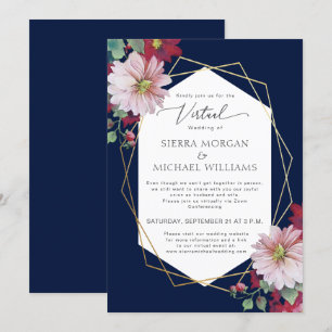 Invitation Mariage virtuel Blush Burgundy Gold Navy Blue
