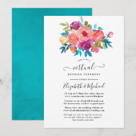 Invitation Mariage virtuel corail, turquoise et violet