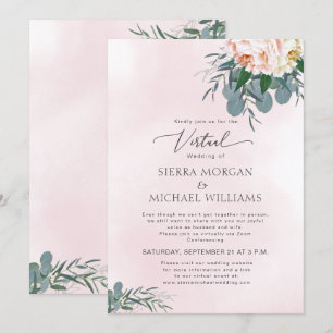 Invitation Mariage virtuel couleur d'aquarelle rose pâle