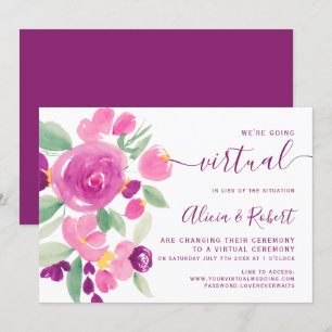 Invitation Mariage virtuel de l'aquarelle prune violette mode
