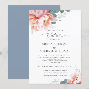 Invitation Mariage Virtuel Élégant Floral Blush Dusty Blue