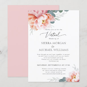 Invitation Mariage virtuel Elégant Floral Blush Peony rose