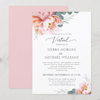 Invitation Mariage virtuel Elégant Floral Blush Peony rose