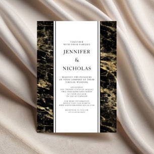 Invitation Mariage Virtuel Élégant Marbre Or