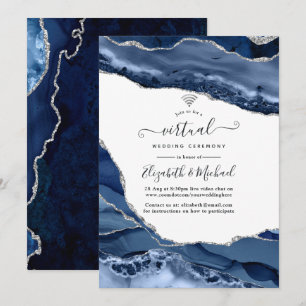 Invitation Mariage virtuel en ligne Marine et Silver Agate