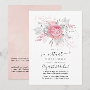 Invitation Mariage virtuel en ligne rose, argent et blanc