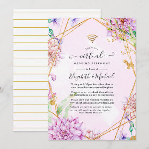 Invitation Mariage virtuel géométrique Floral rose et or