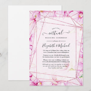Invitation Mariage virtuel géométrique rose or et rose Floral