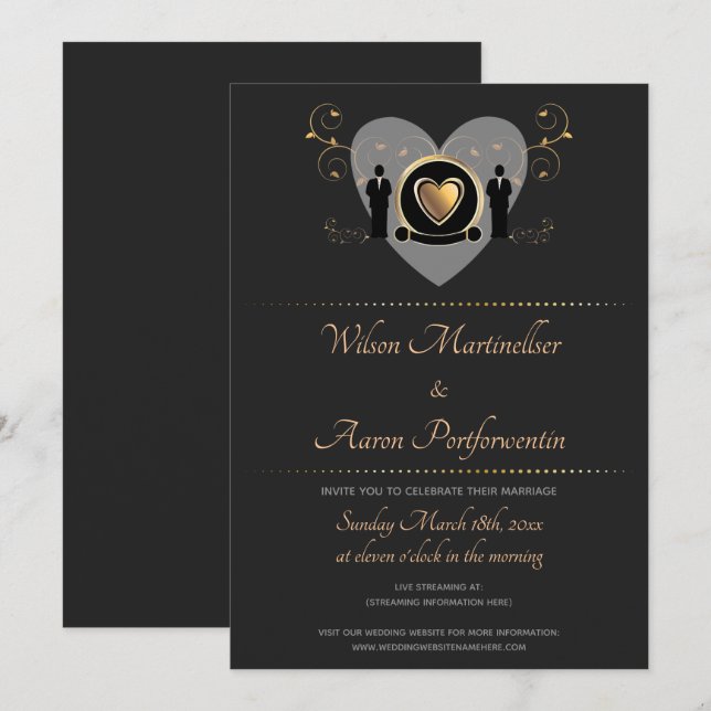 Invitation Mariage virtuel Gold Heart Homme (Devant / Derrière)