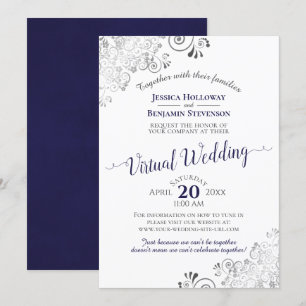 Invitation Mariage virtuel Lacy Silver Navy bleu et blanc