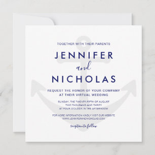 Invitation Mariage Virtuel Moderne avec Ancre Naútíque Bleu M