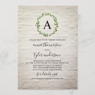 Invitation Mariage virtuel Monogramme de couronne de brique b
