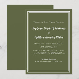 Invitation Mariage Virtuel Olive Vert Minimaliste Livestream
